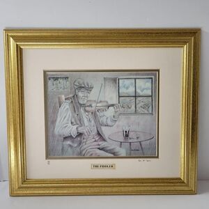 Vintage The Fiddler Watercolor Sketch Print Signed by Orla McGrath Numbered 684